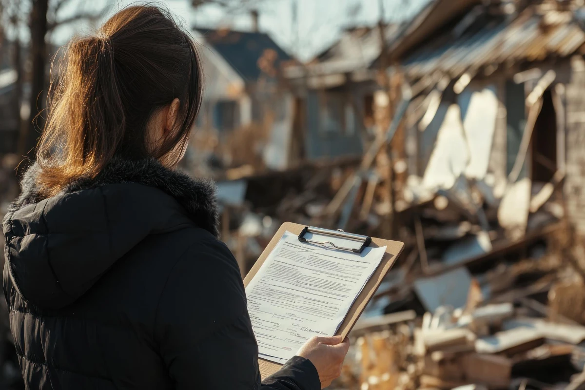woman inspecting damage for IRS disaster tax help