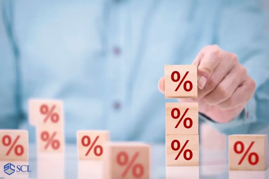 wooden cube symbol of interest rate